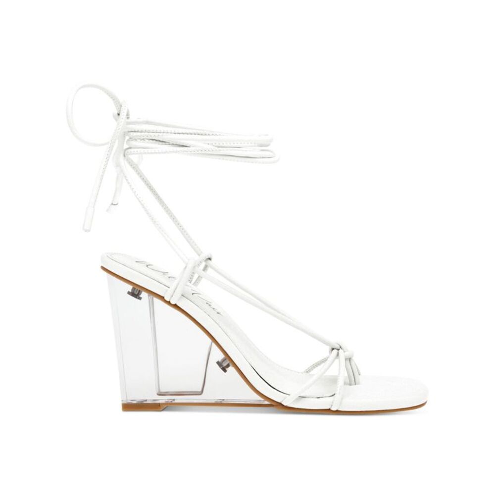 WILD PAIR Womens Nude White Santeago Square Toe Wedge Heeled Thong Sandals 7 M